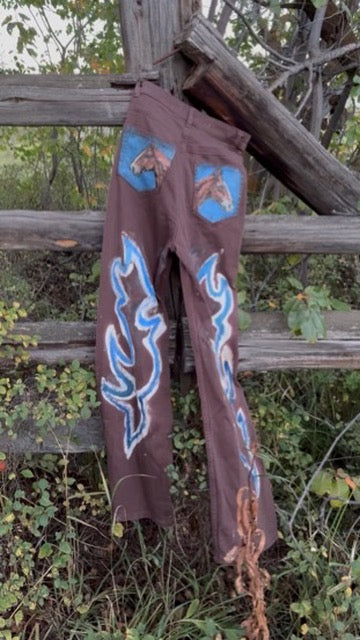 Anna Douglas Smith Handpainted Wide Leg Flare Maroon Pants
