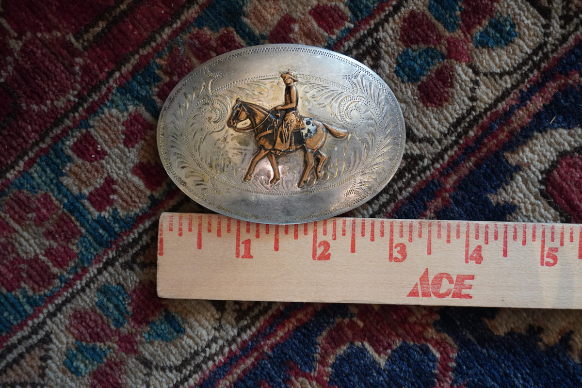 Comstock German Nickle Appaloosa Horse w/Rider Belt Buckle