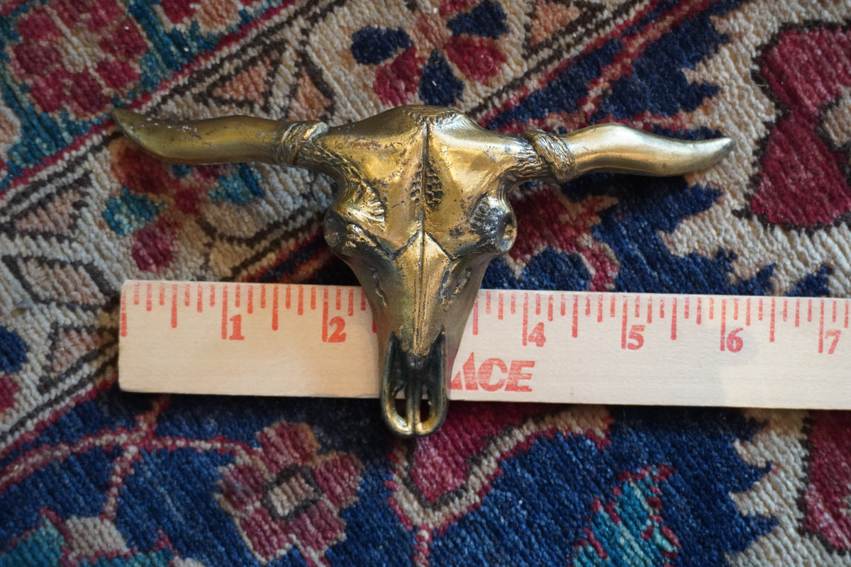 Brass Longhorn Skull Belt Buckle
