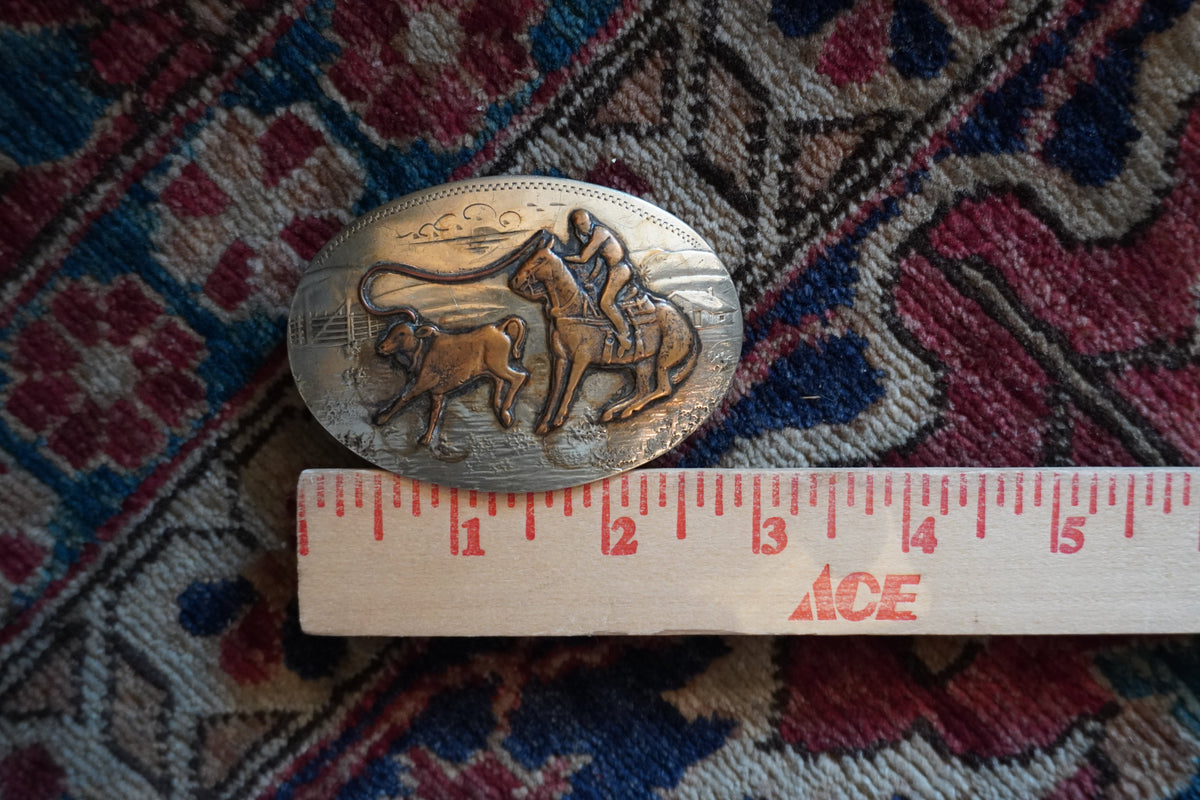 Comstock Calf Roper in Desert Scene Belt Buckle