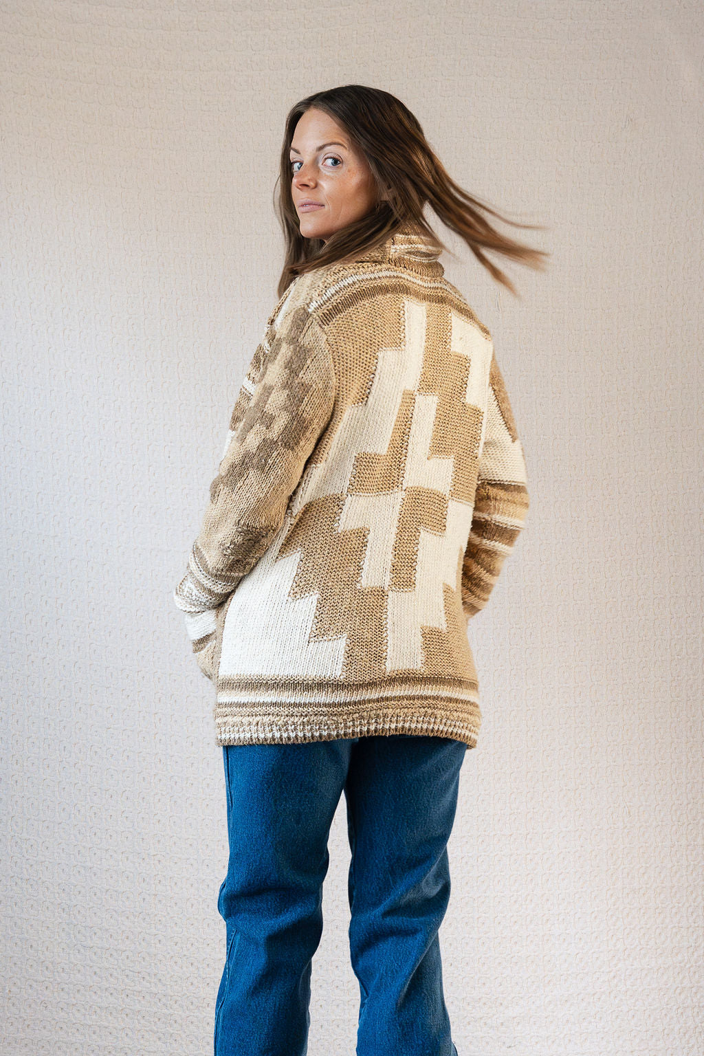 Polo Ralph Lauren Chunky Knit Cream/Beige Southwestern Pattern Cardigan