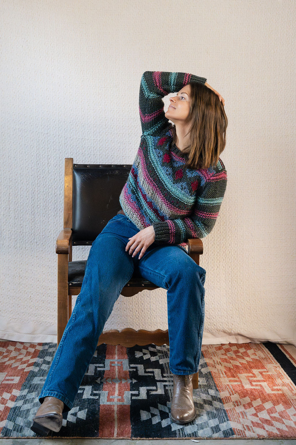 Wool Blend Graphic Chunky Knit Pullover Sweater