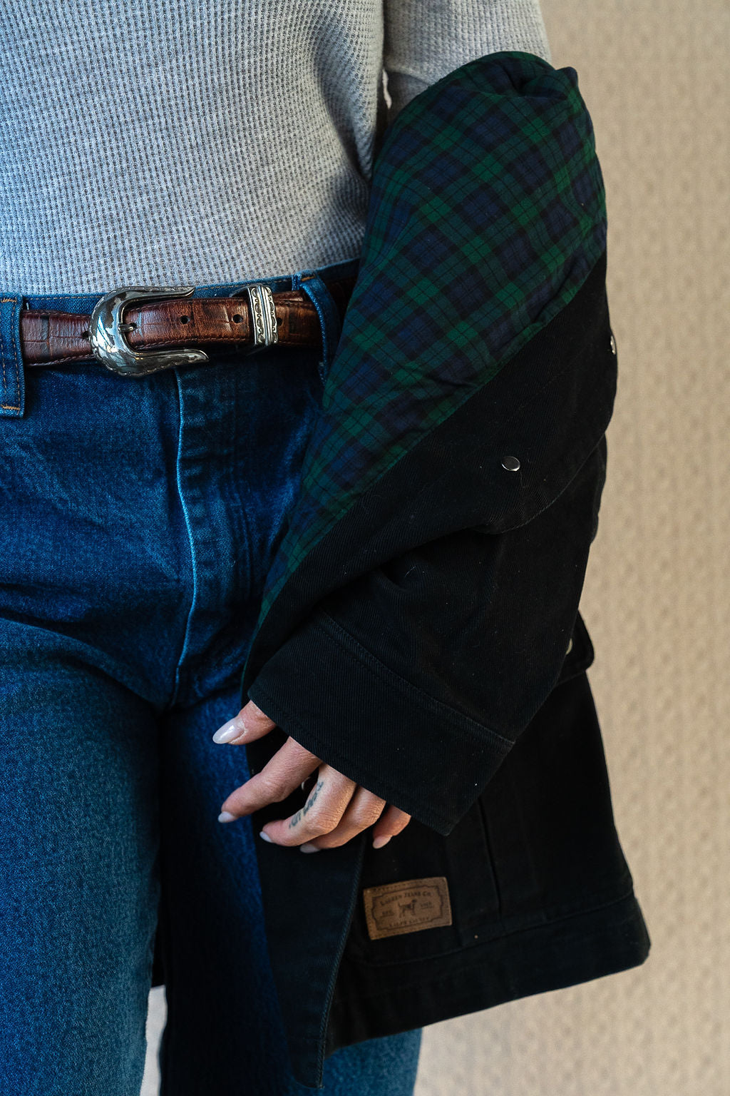 Ralph Lauren Jeans Co. Black Denim Chore Jacket w/Brown Suede Collar