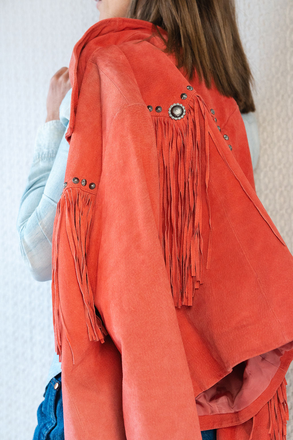Red Suede and Stud Fringe Jacket by Cripple Creek