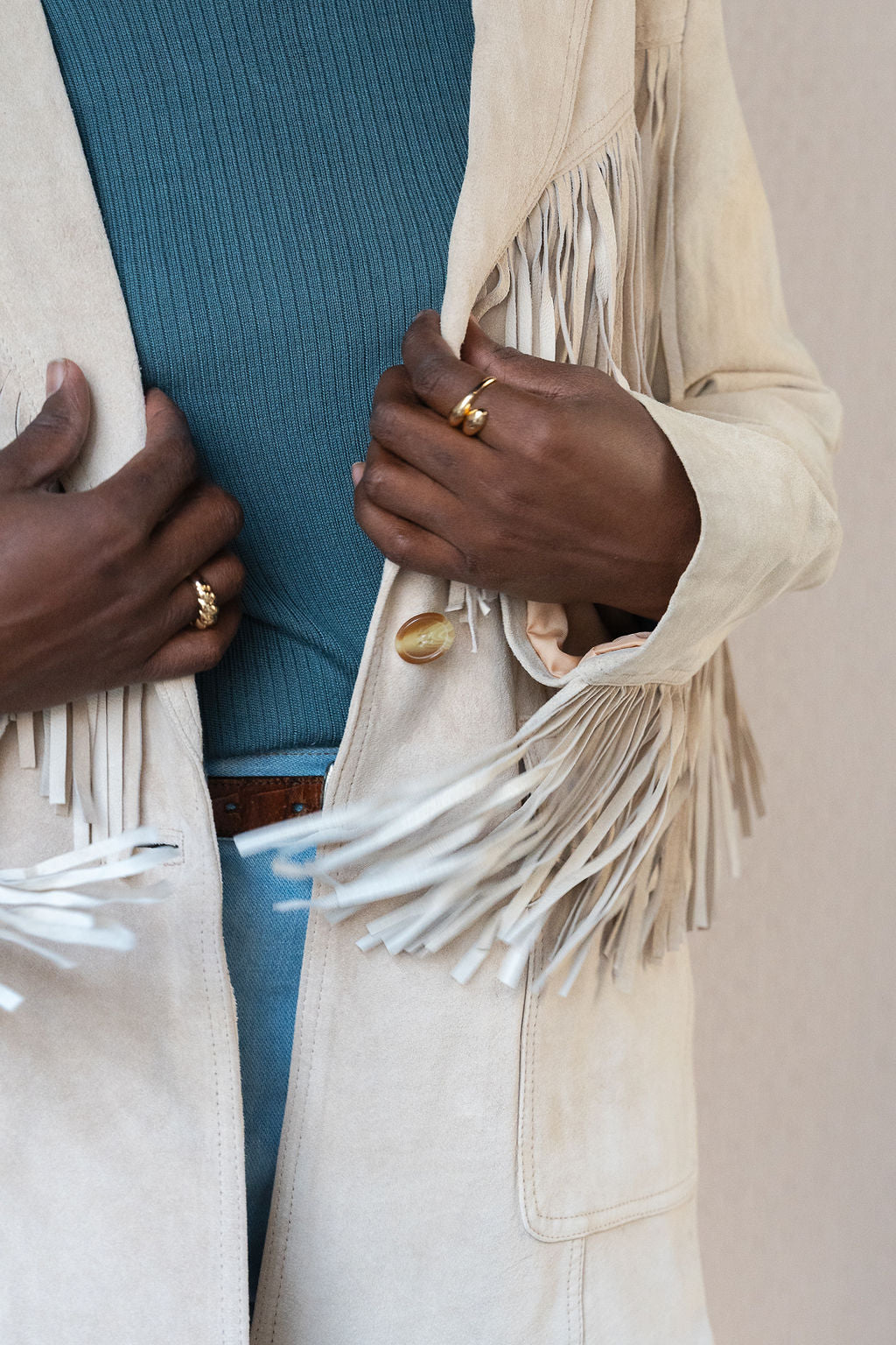 1980's Cream Suede Blazer Fringe Jacket