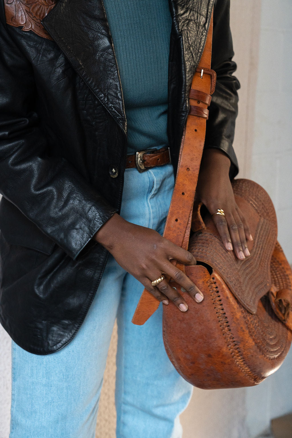Oversized Tooled Flap Top Bag