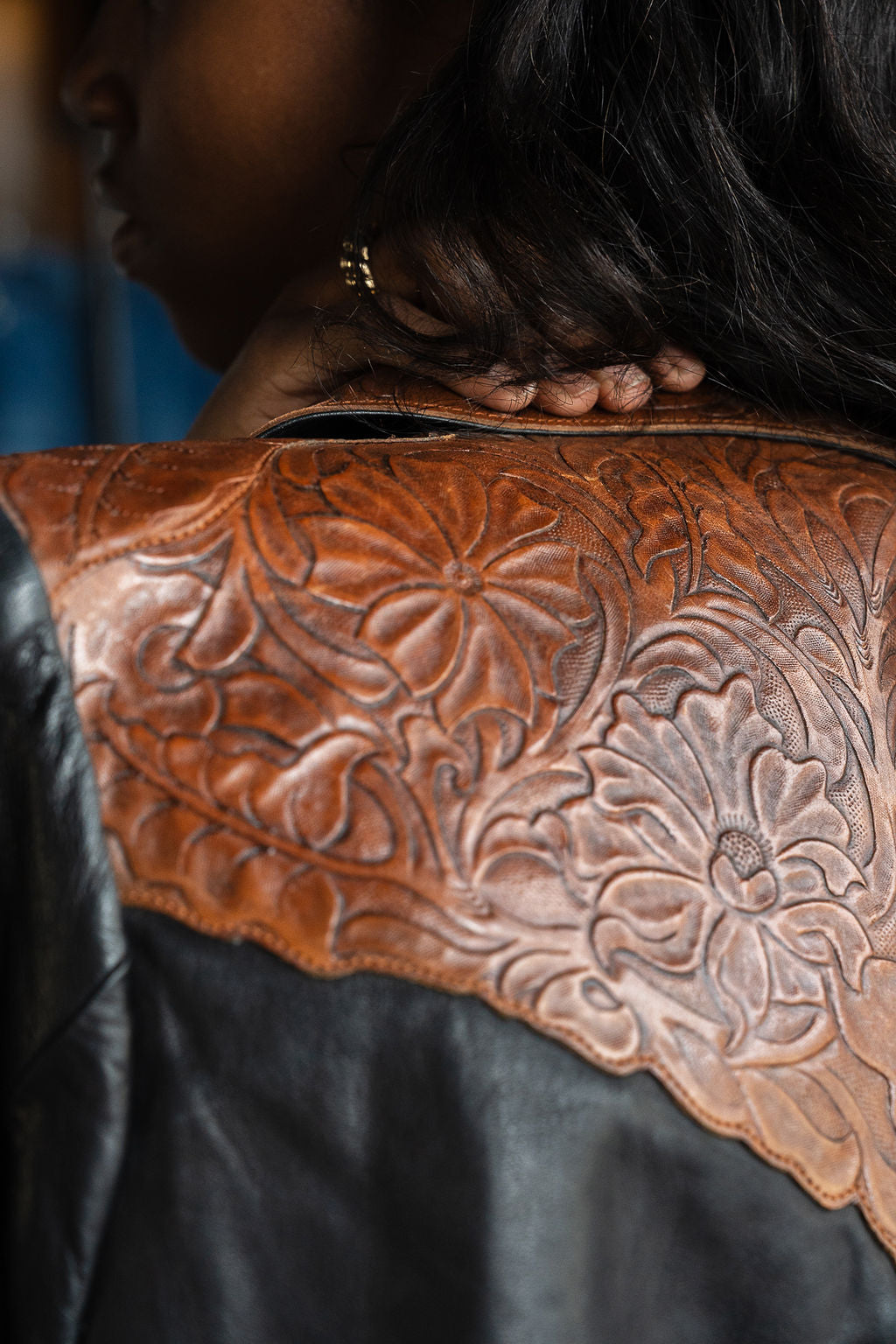 Tooled Leather Western Yoke Leather Blazer
