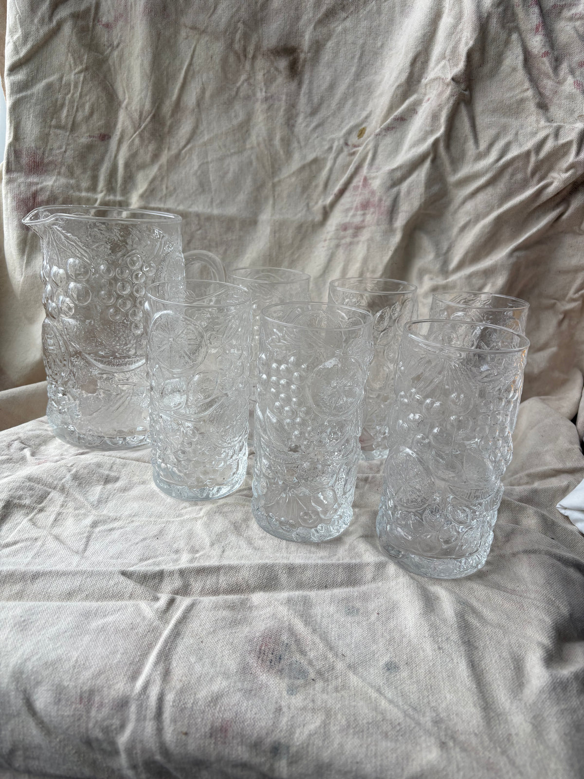 Pressed Fruit Glass Pitcher & Glasses