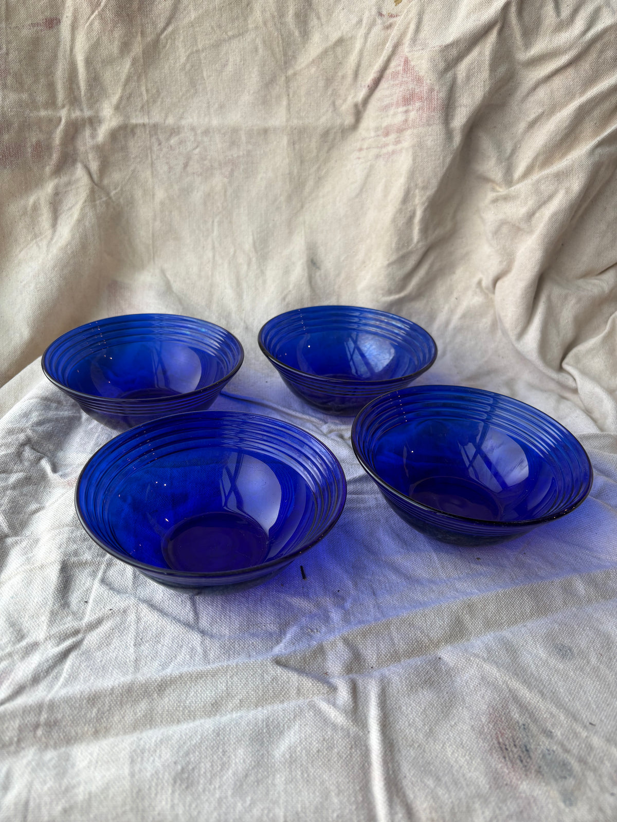 Set of 4 Cobalt Blue Glass Bowls