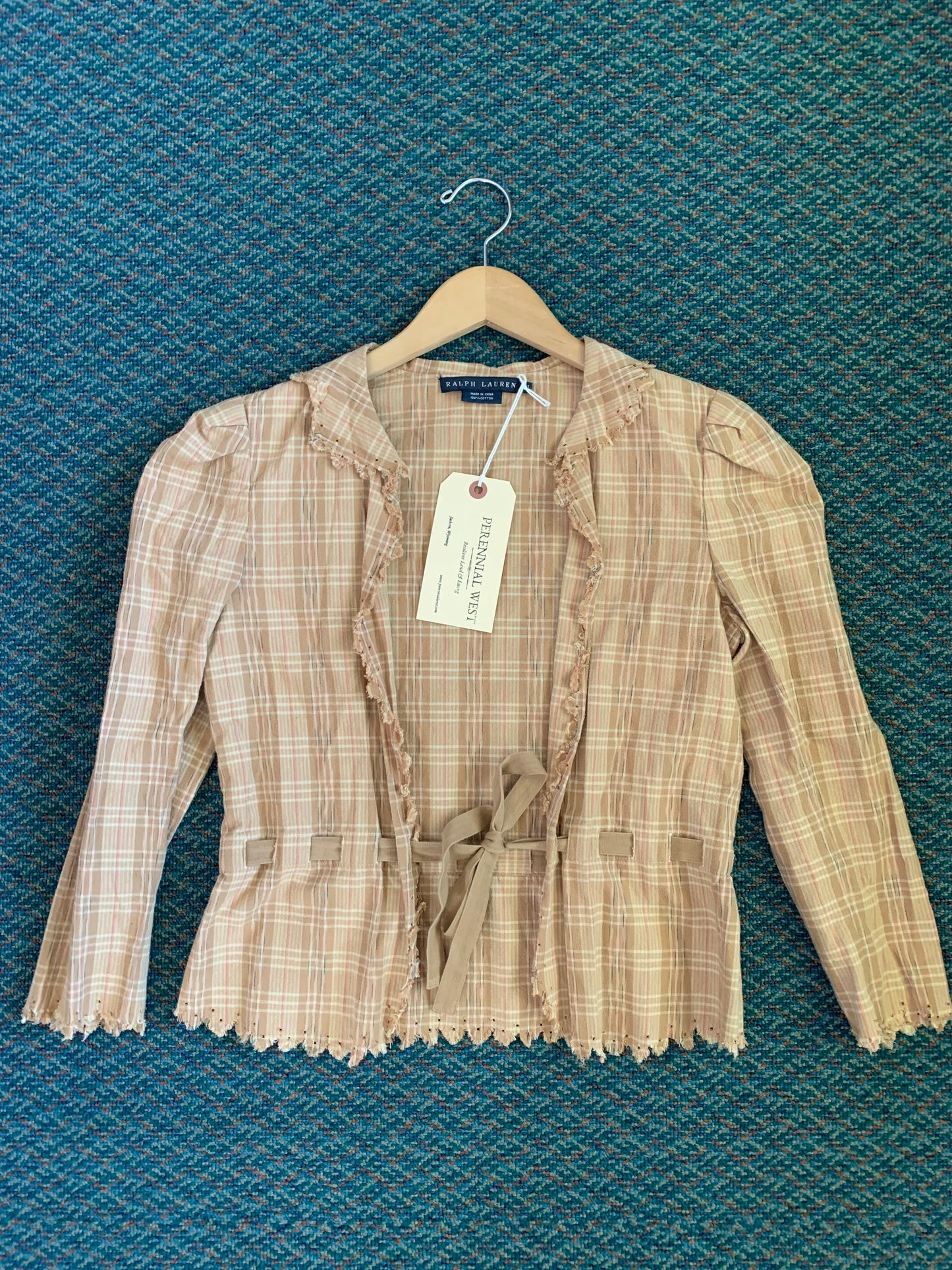 Ralph Lauren Brown Plaid Tie Waist Top