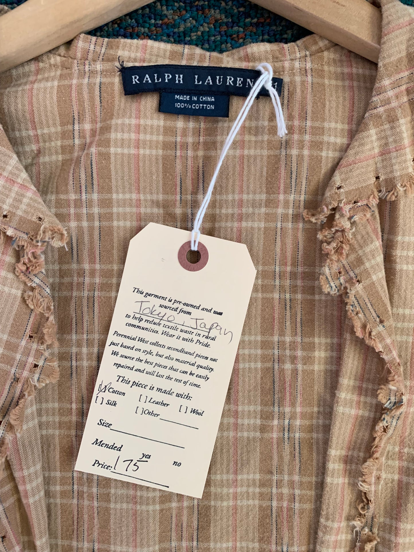 Ralph Lauren Brown Plaid Tie Waist Top