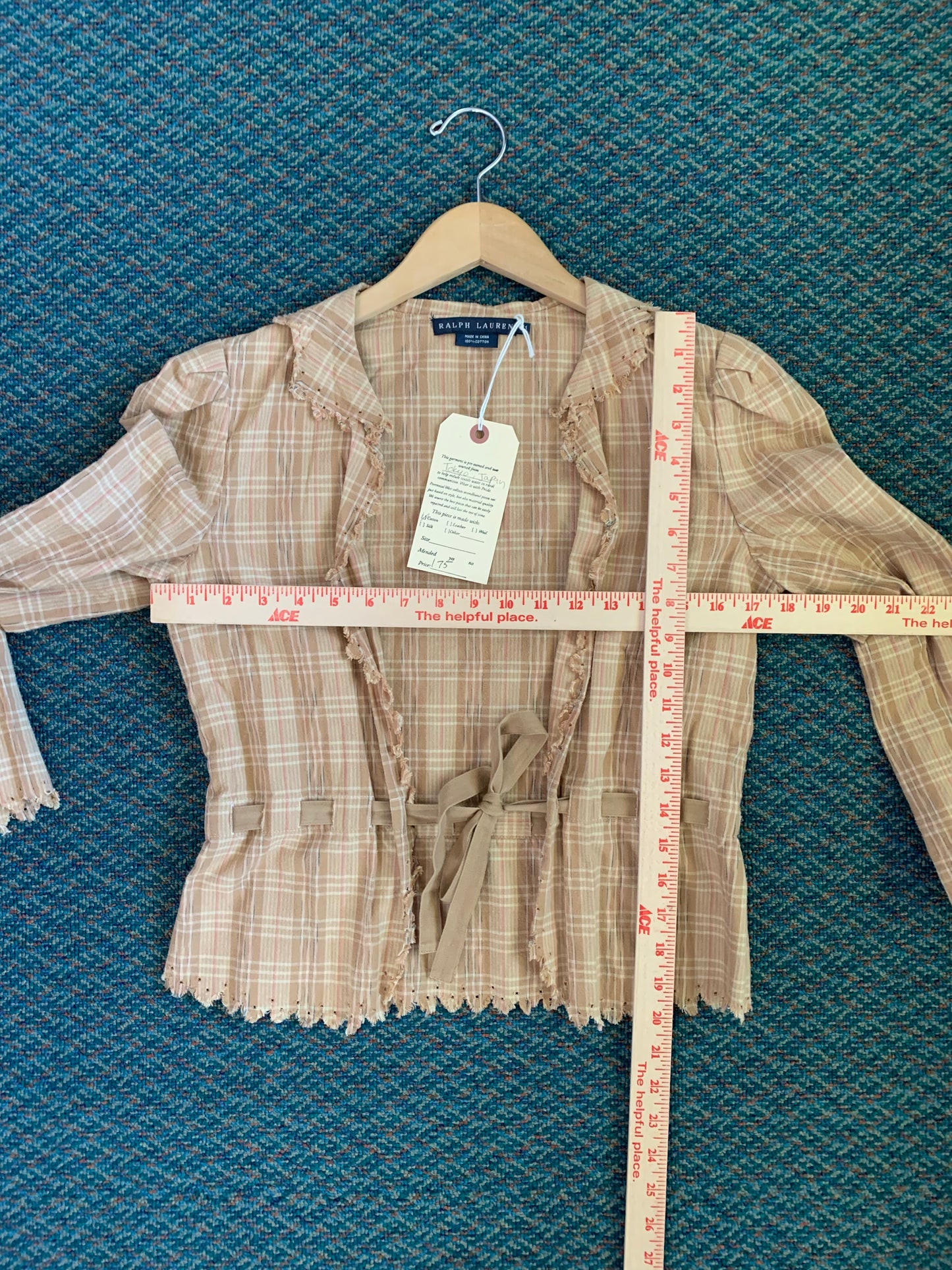 Ralph Lauren Brown Plaid Tie Waist Top