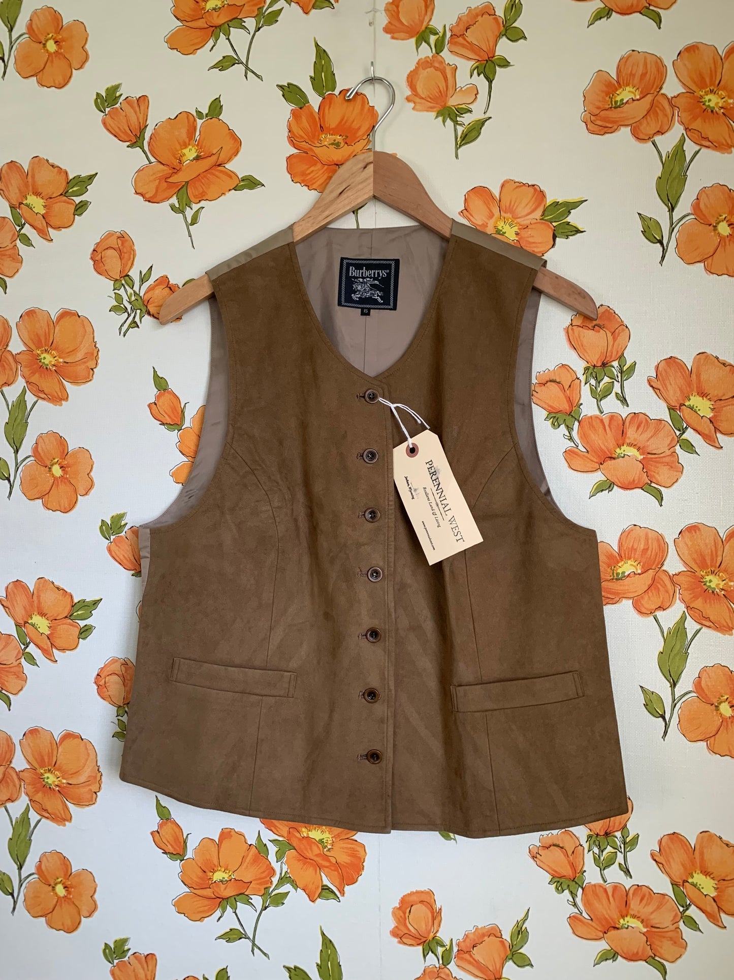 Vintage Burberry Suede Button Down Vest Top