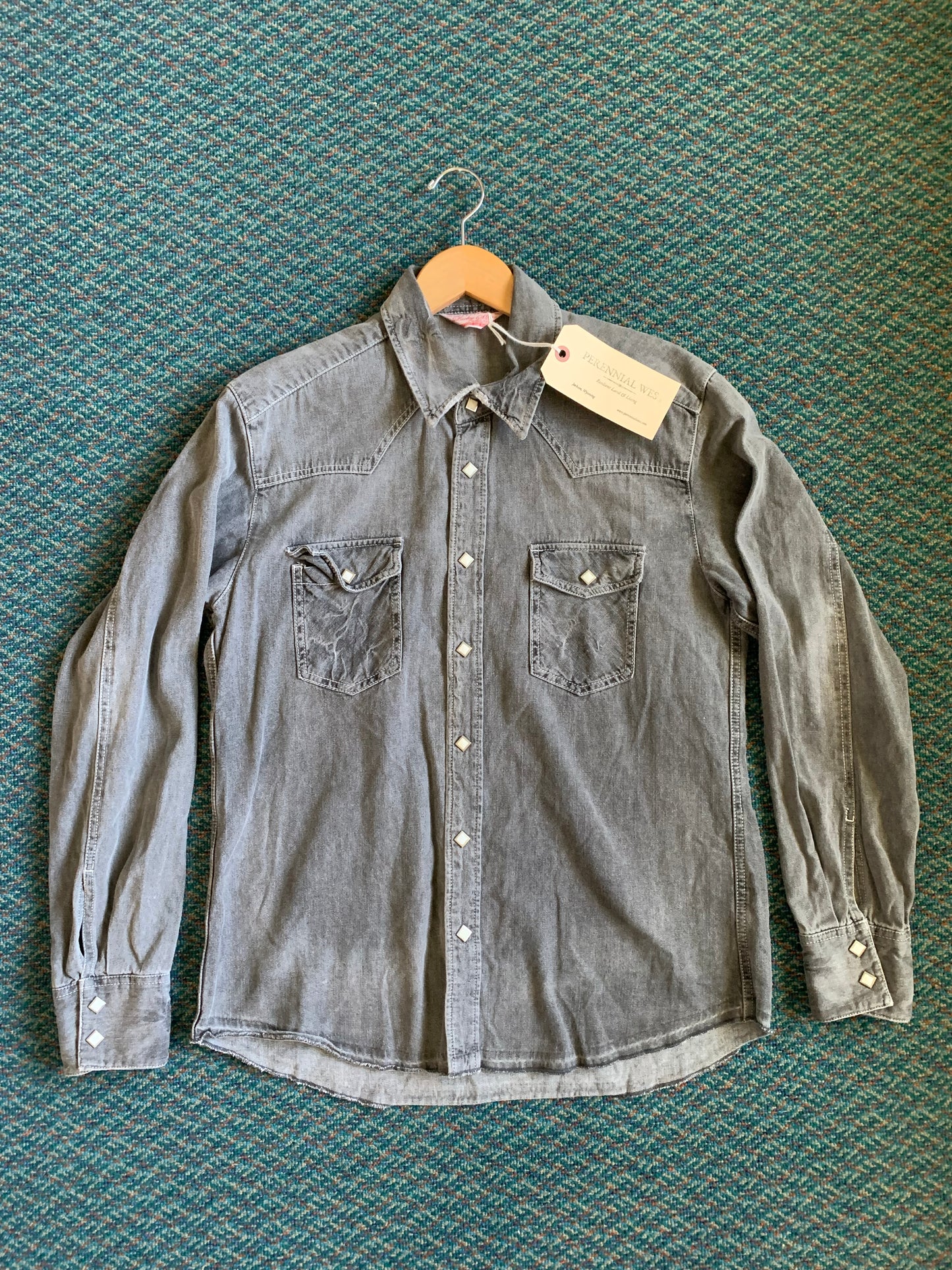 Gray Distressed Chambray Pearl Snap