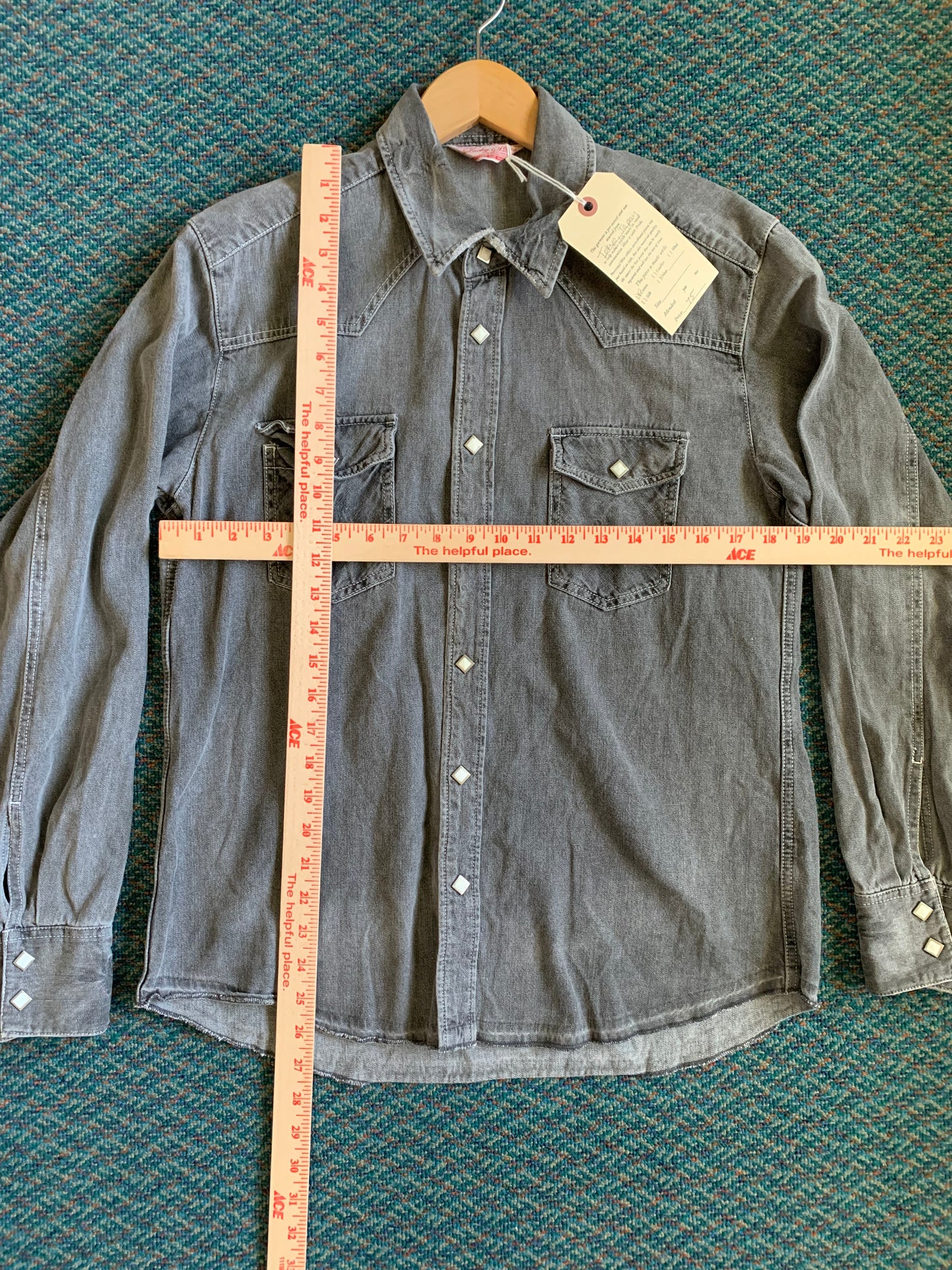 Gray Distressed Chambray Pearl Snap