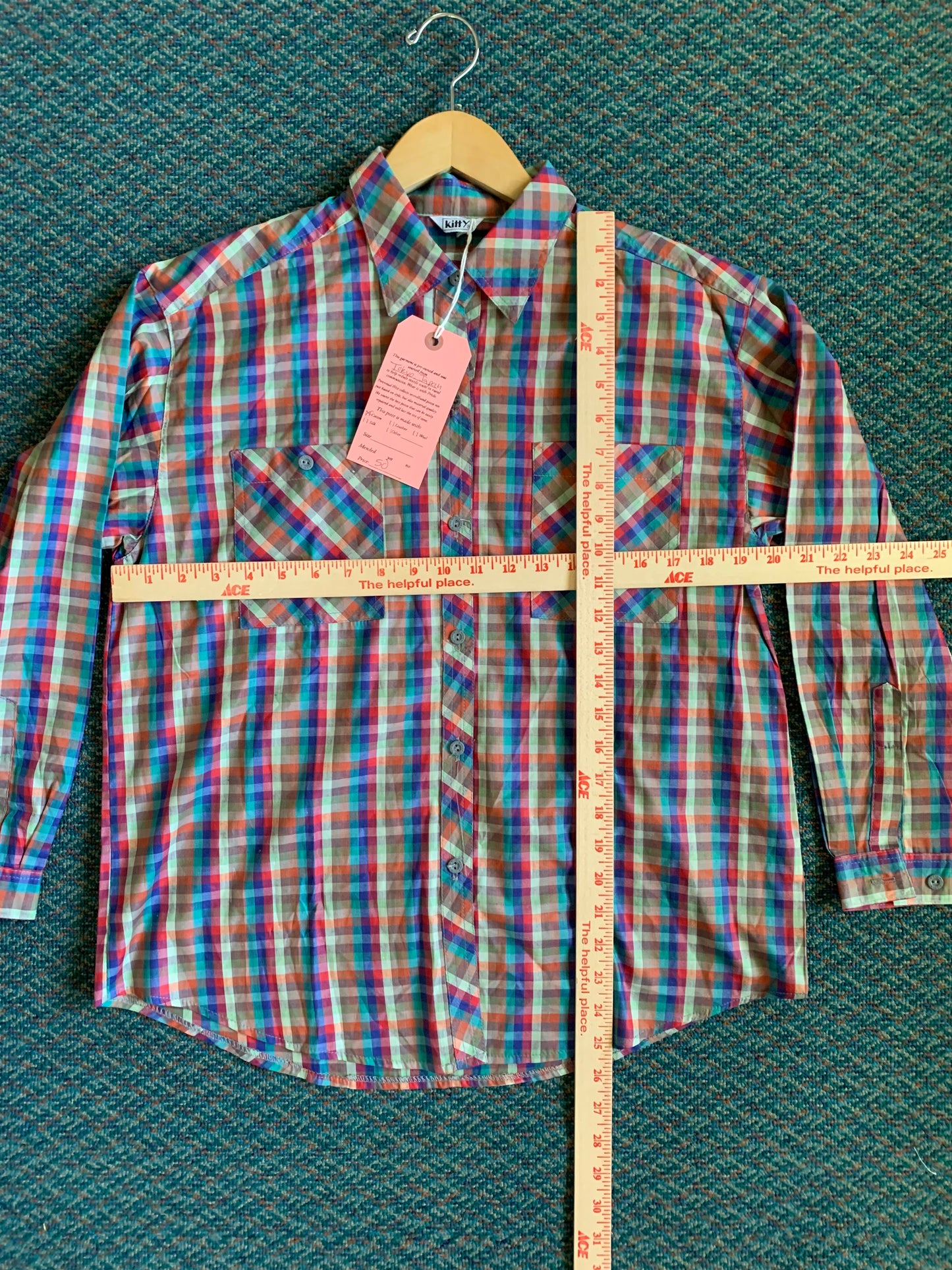 Vintage Kitty Button Down Plaid Top