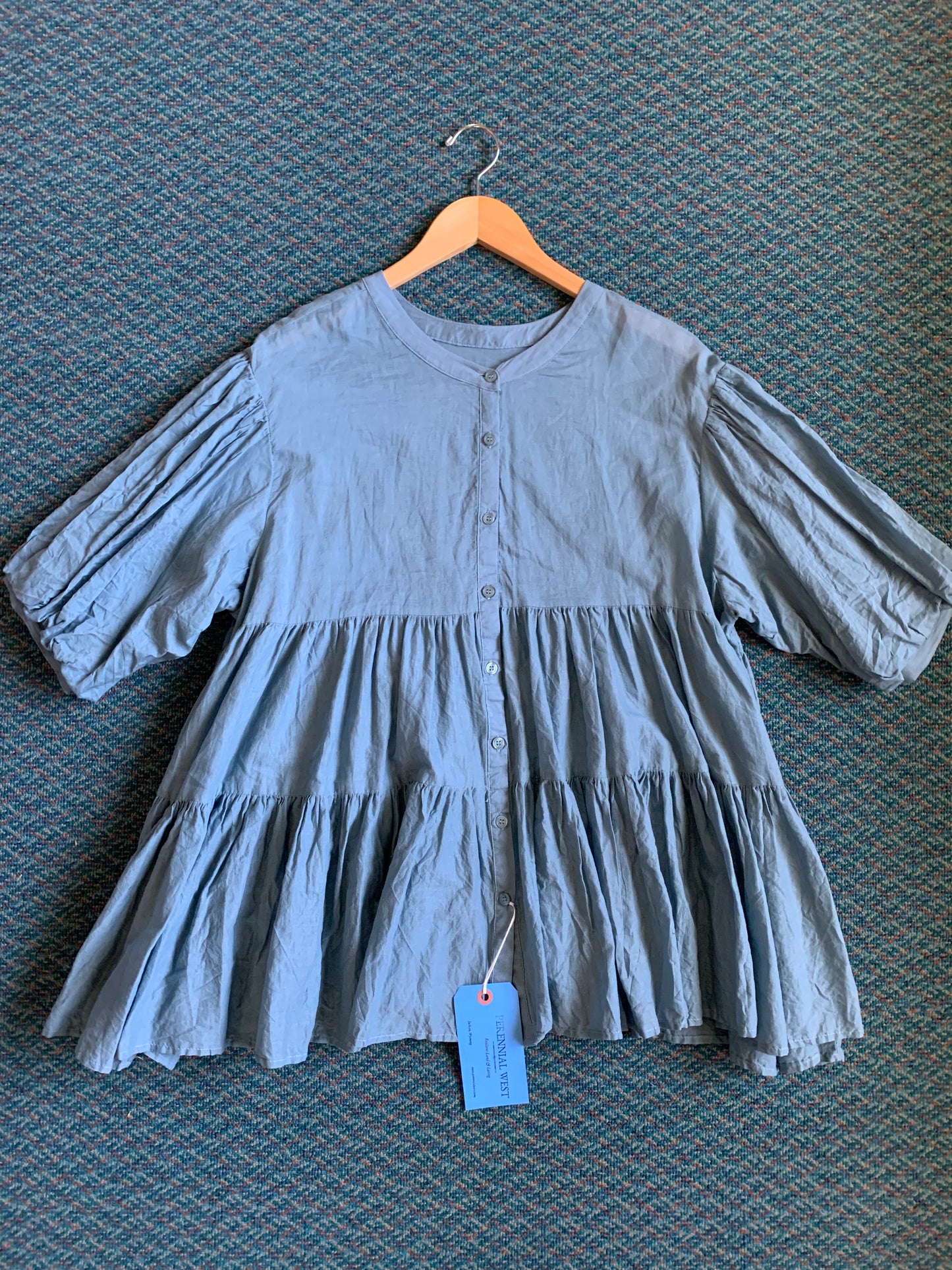 Purple Tiered Button Down Peasant Top