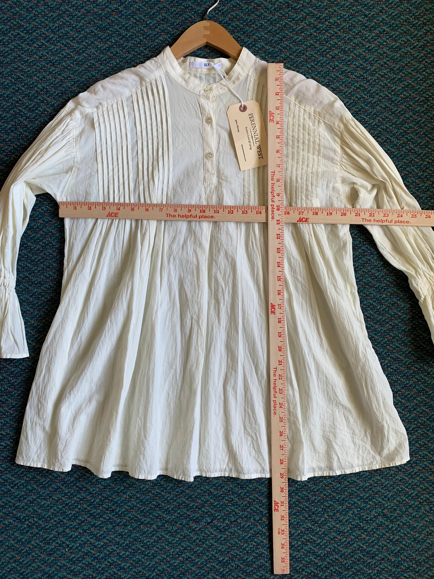 White Long Sleeve Pleated Button Down Blouse