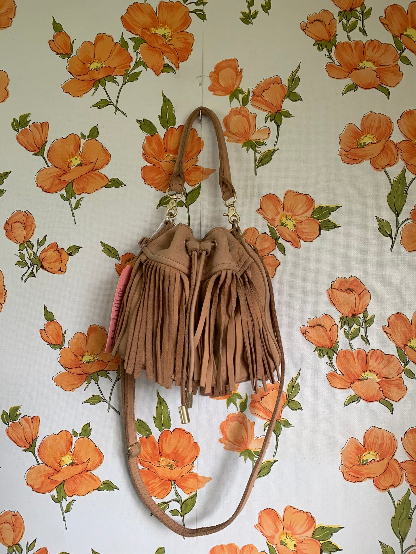 Suede Fringe Mini Bucket Bag