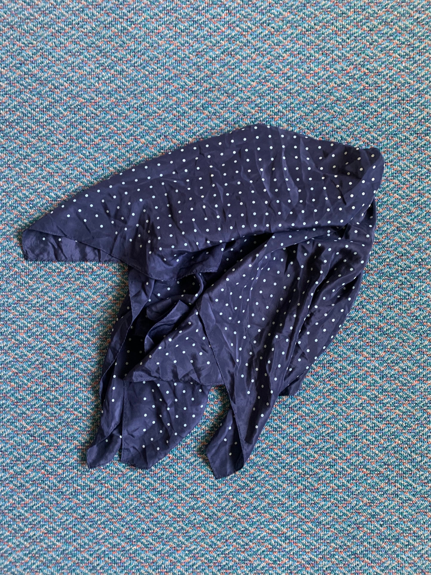 Silk Navy and Teal Polka Dot Scarf