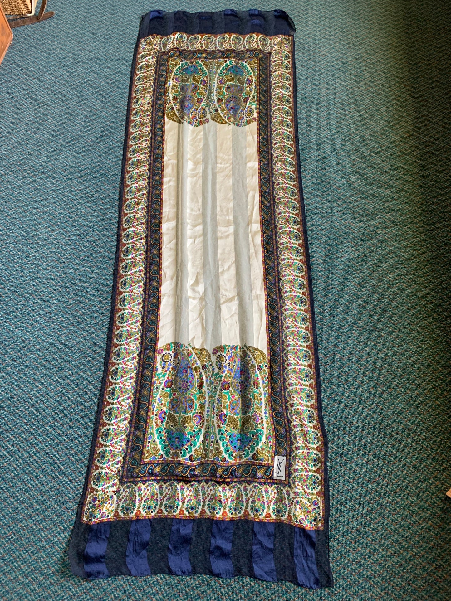 YSL Paisley Print Long Silk Scarf