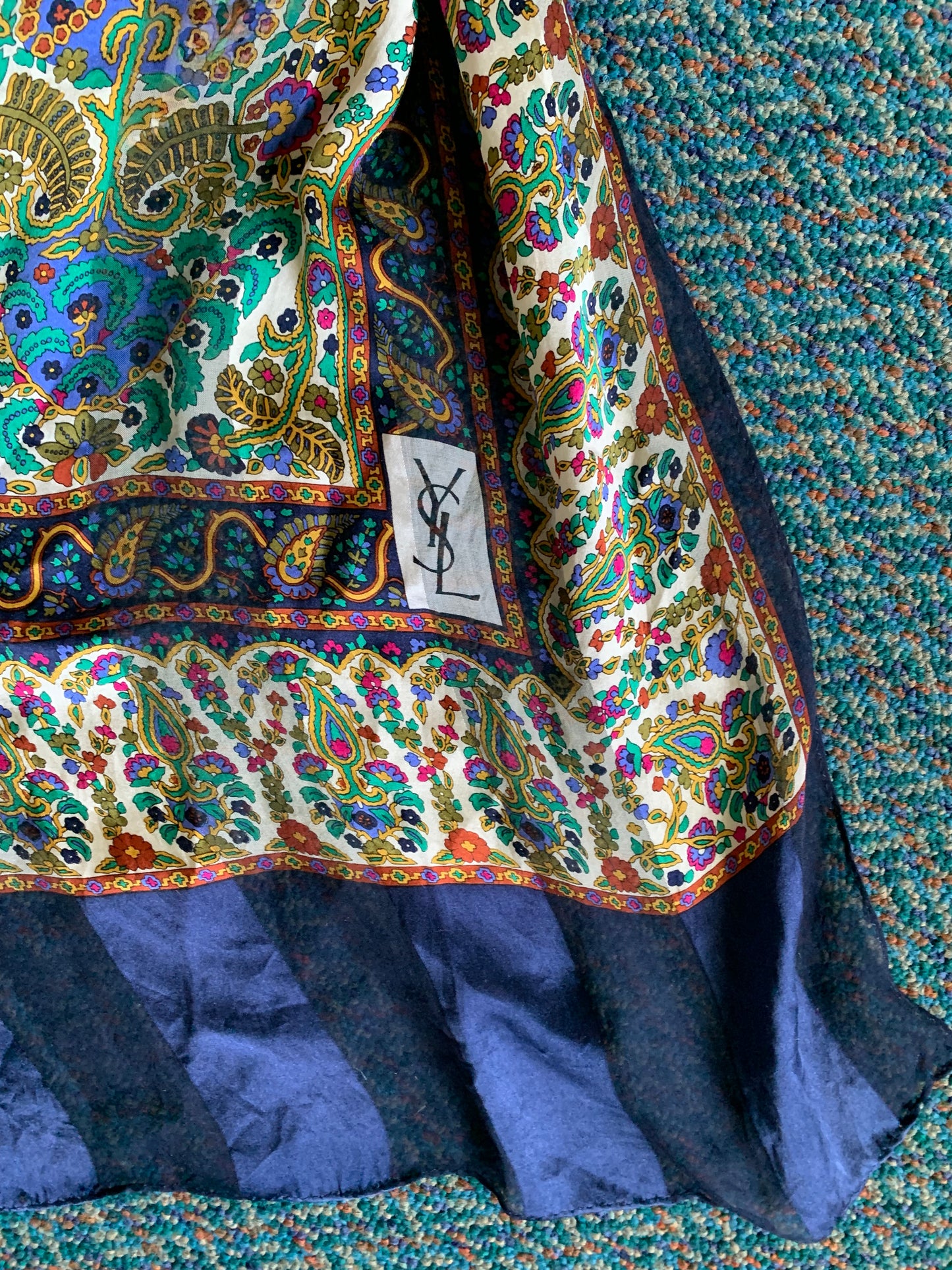 YSL Paisley Print Long Silk Scarf