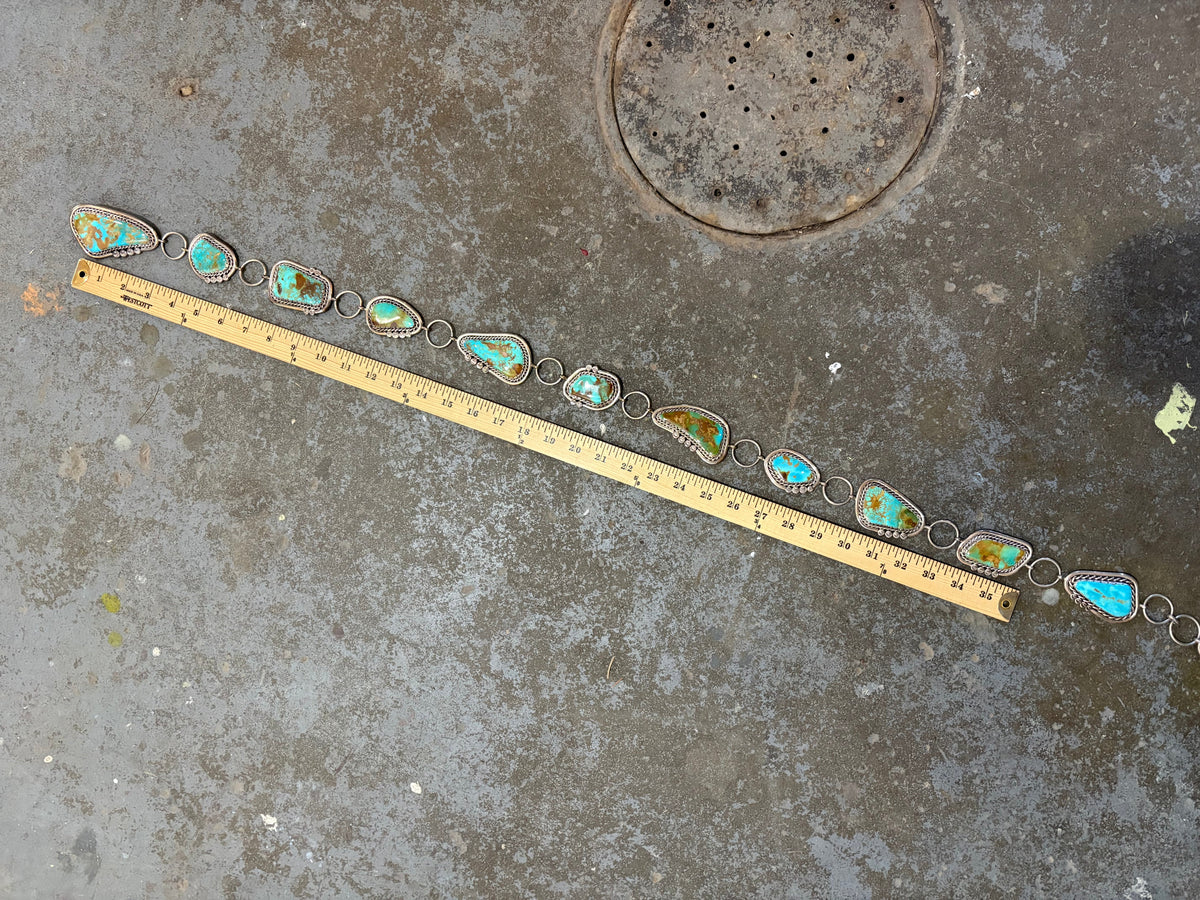 Custom Made Nelson Garcia Turquoise & Sterling Silver Concho Chain Belt