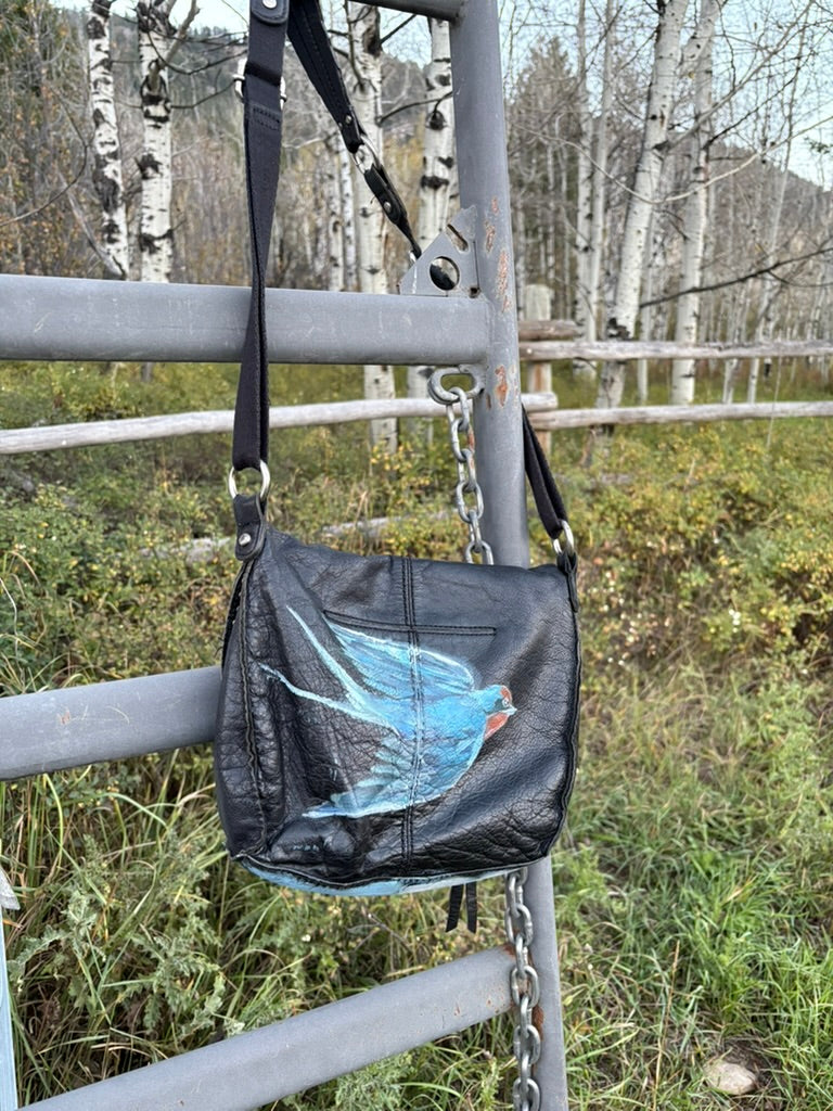 Anna Douglas Smith Handpainted Black Leather Purse