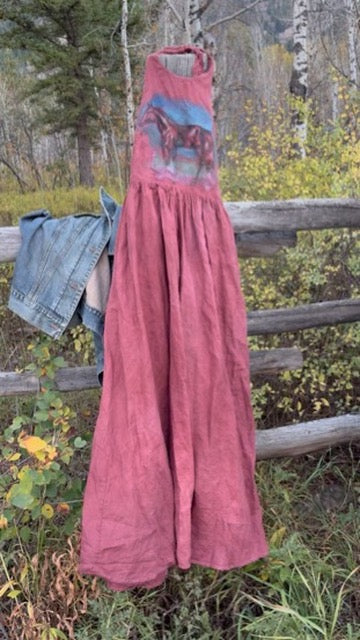 Anna Douglas Smith Handpainted Pink Linen Maxi Dress