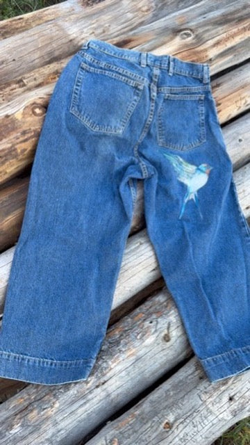 Anna Douglas Smith Handpainted Denim Crop Pants