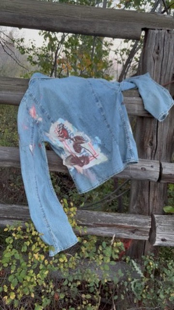 Anna Douglas Smith Handpainted Denim Tie Front Top