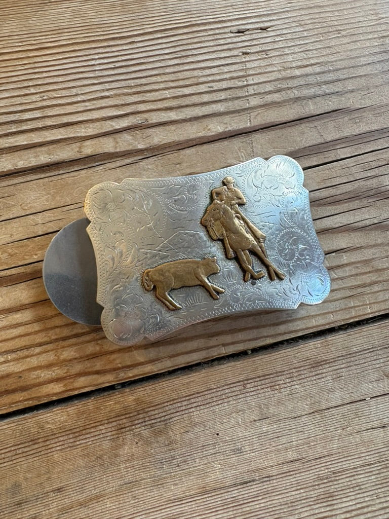 HL Brand Tooled Cutter Small Bronze & Silver Belt Buckle