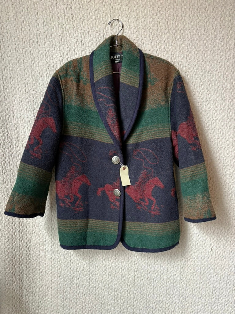 Wool Blend Cowboy Print Blazer Overcoat