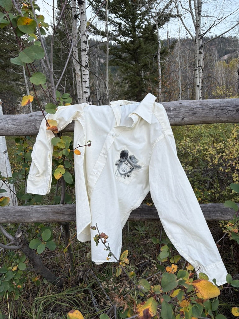 Anna Douglas Smith Handpainted Cowgirl Pocket Button Down