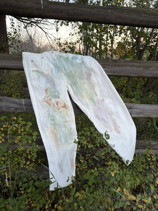 Anna Douglas Smith Handpainted White Denim Barrel Pants