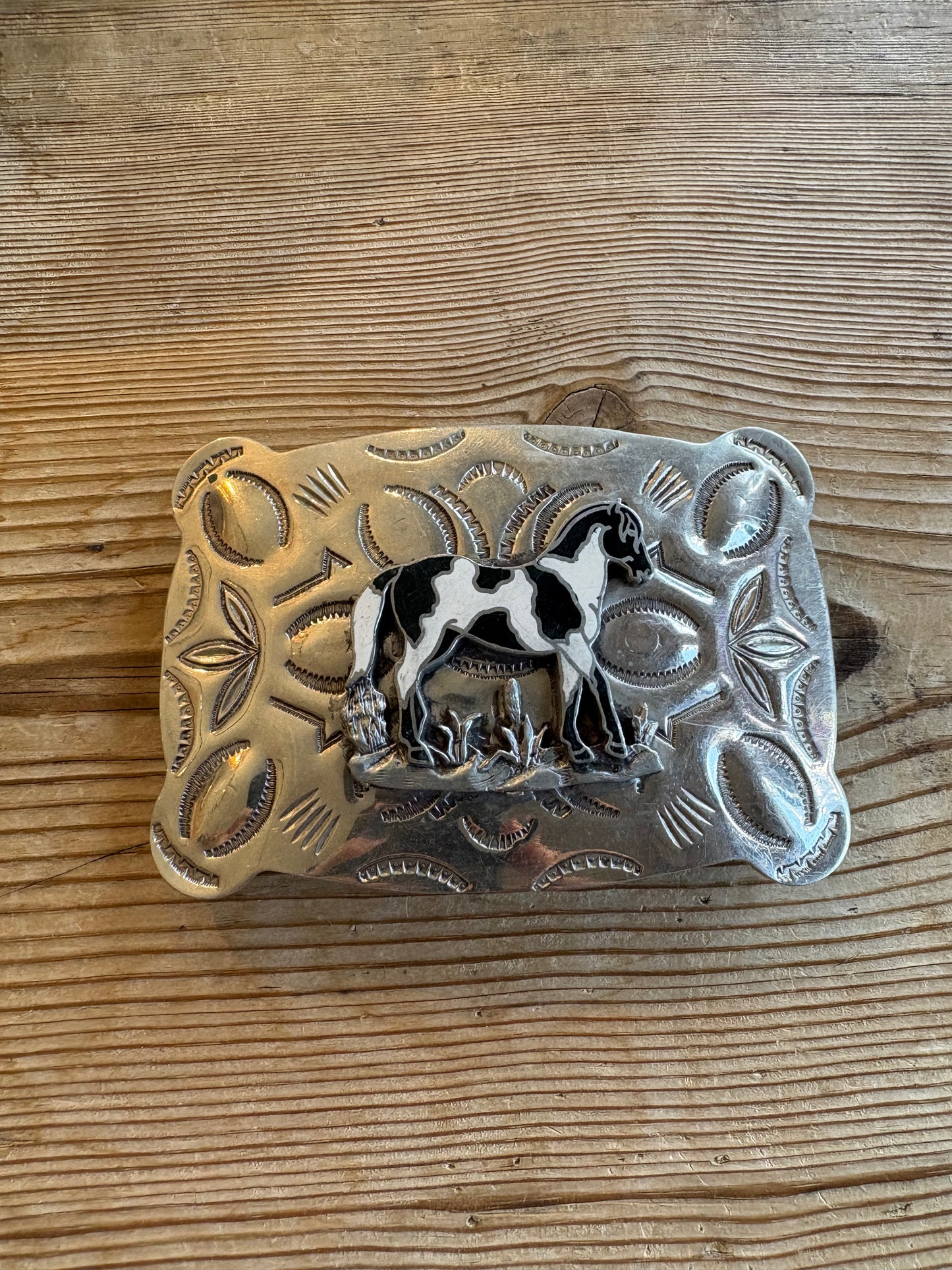 Large B-K Silversmiths Hand Stamped Nickle Silver Belt Buckle