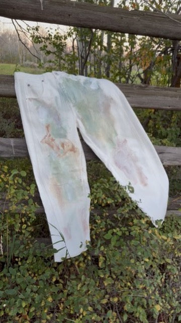 Anna Douglas Smith Handpainted White Denim Barrel Pants