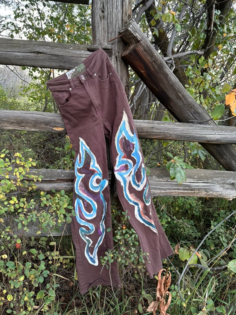 Anna Douglas Smith Handpainted Wide Leg Flare Maroon Pants