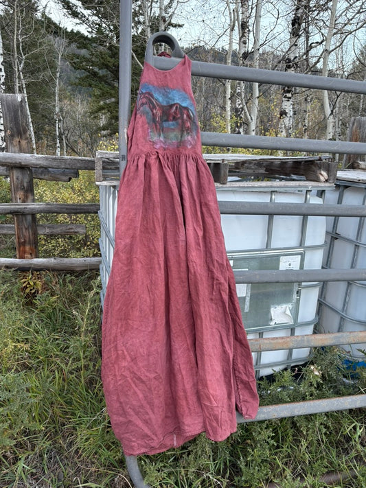 Anna Douglas Smith Handpainted Pink Linen Maxi Dress