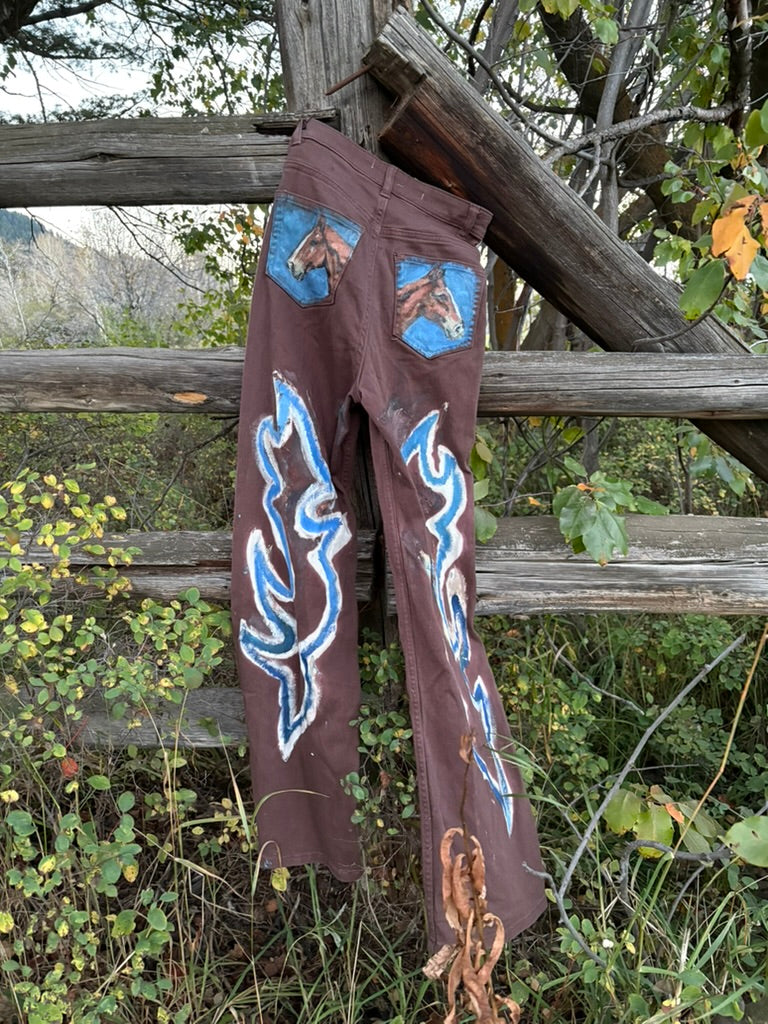 Anna Douglas Smith Handpainted Wide Leg Flare Maroon Pants