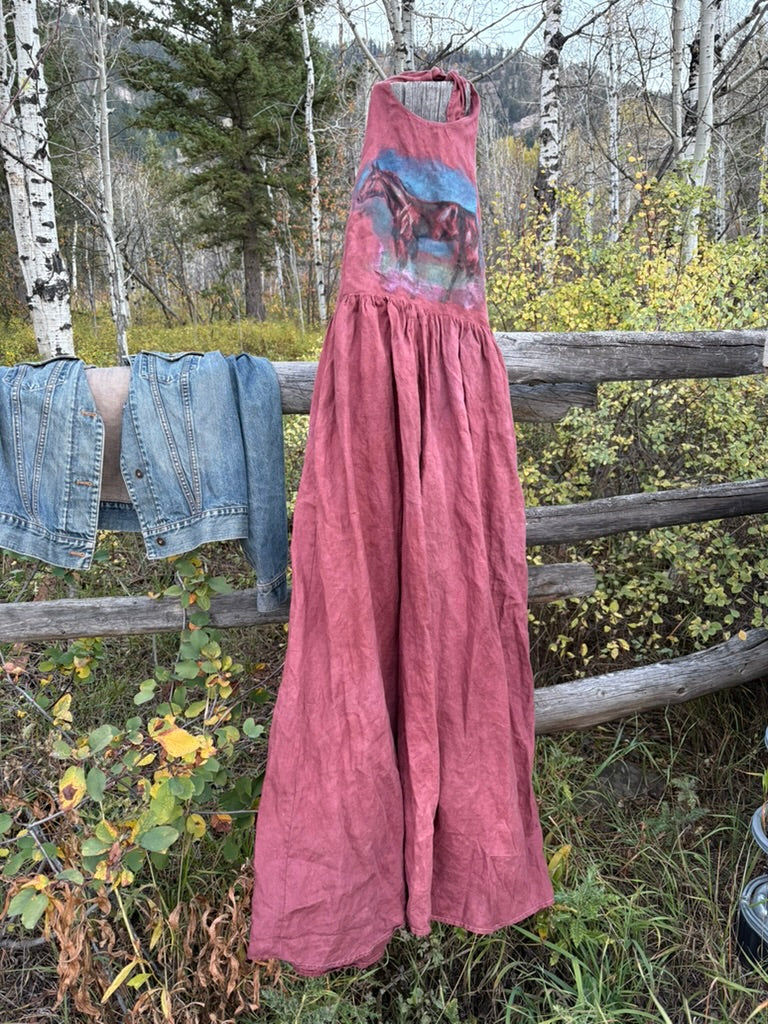 Anna Douglas Smith Handpainted Pink Linen Maxi Dress