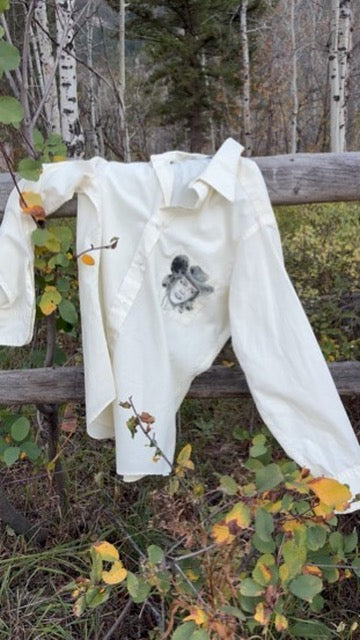 Anna Douglas Smith Handpainted Cowgirl Pocket Button Down