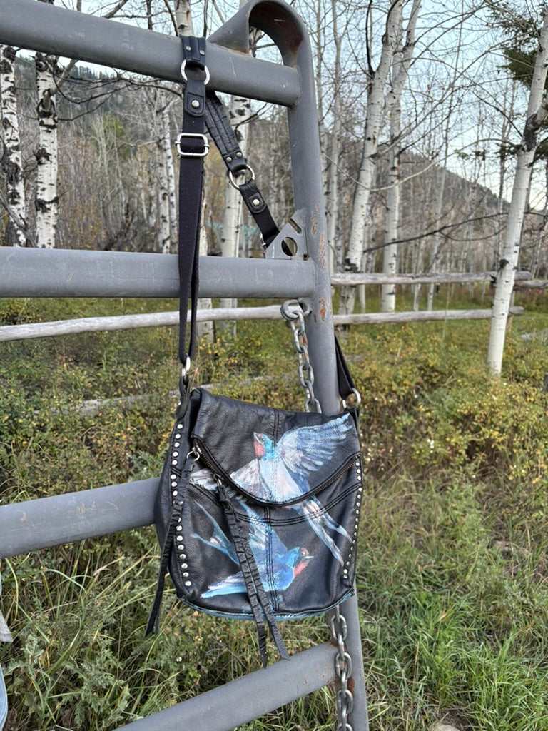Anna Douglas Smith Handpainted Black Leather Purse