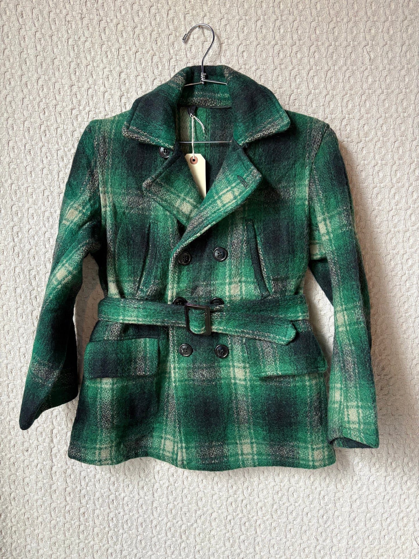 Jim Penney Green Navy Plaid Wool Peacoat