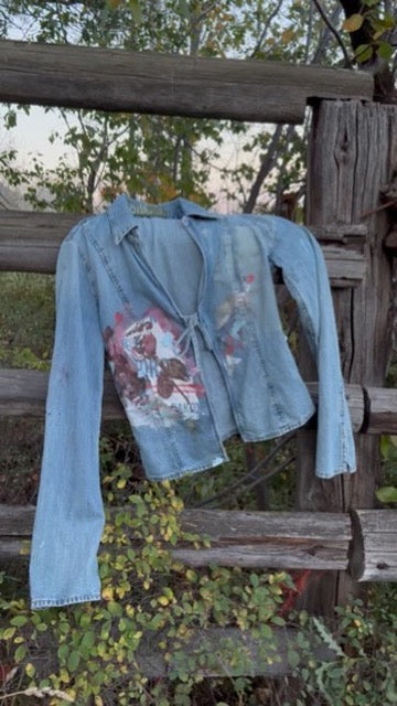 Anna Douglas Smith Handpainted Denim Tie Front Top