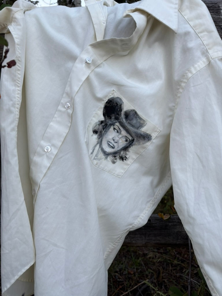 Anna Douglas Smith Handpainted Cowgirl Pocket Button Down
