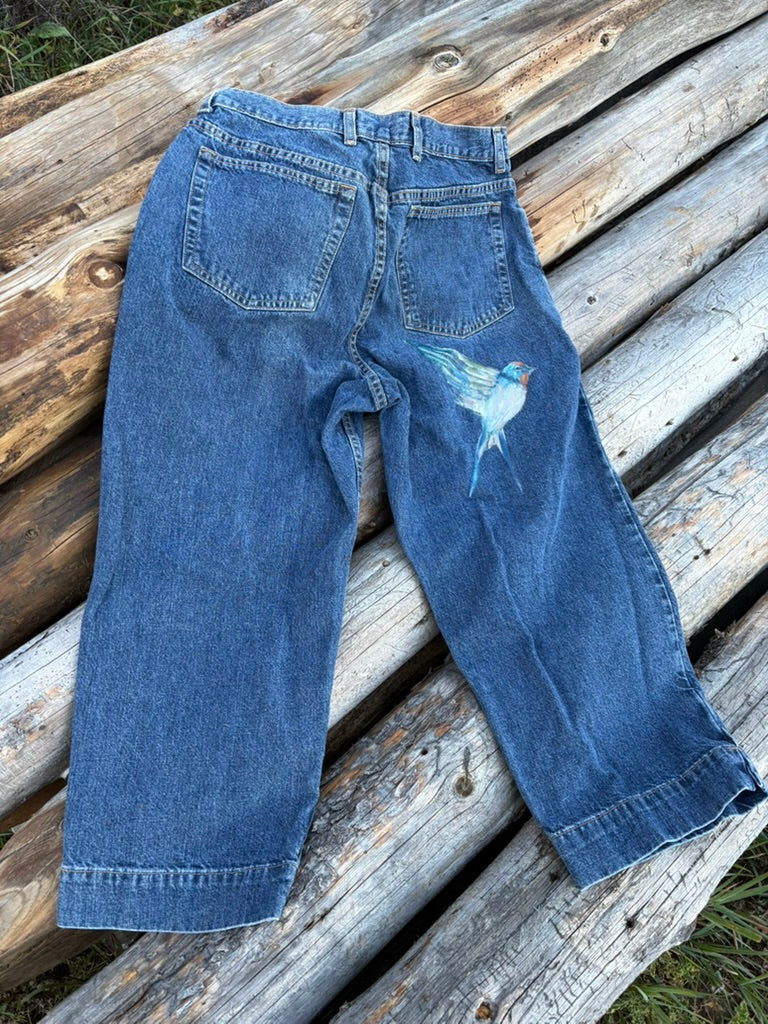 Anna Douglas Smith Handpainted Denim Crop Pants