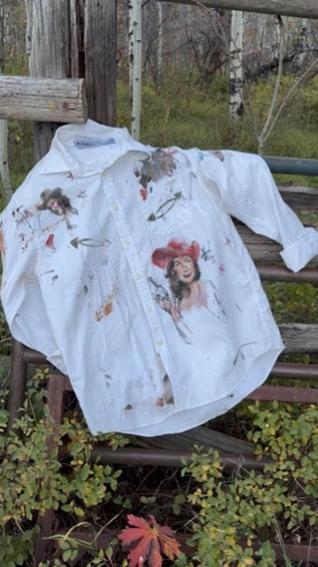 Anna Douglas Smith Handpainted Cowgirls White Button Down