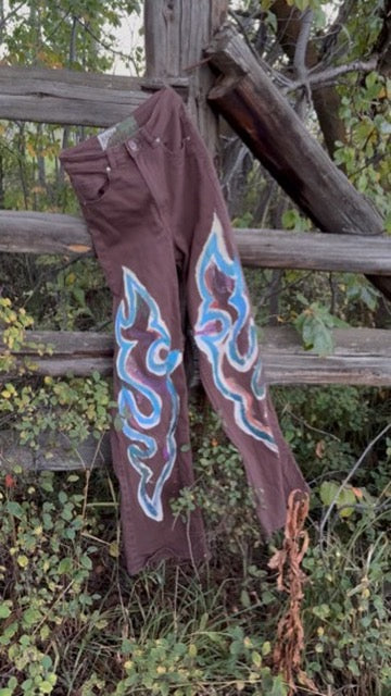 Anna Douglas Smith Handpainted Wide Leg Flare Maroon Pants