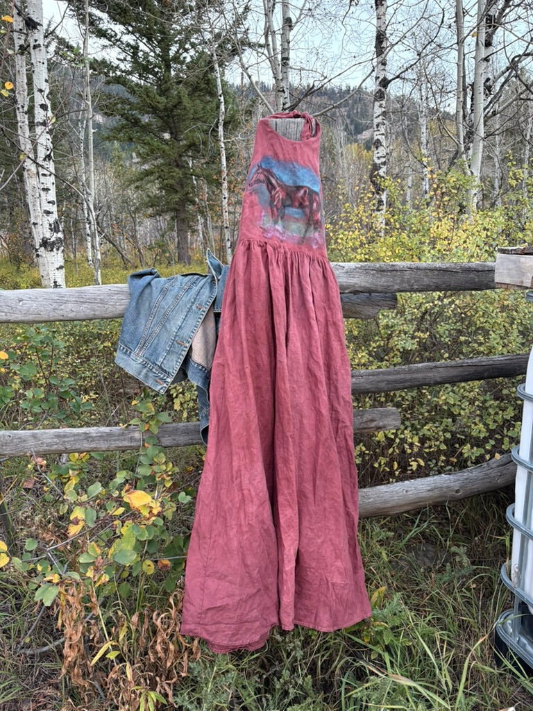 Anna Douglas Smith Handpainted Pink Linen Maxi Dress